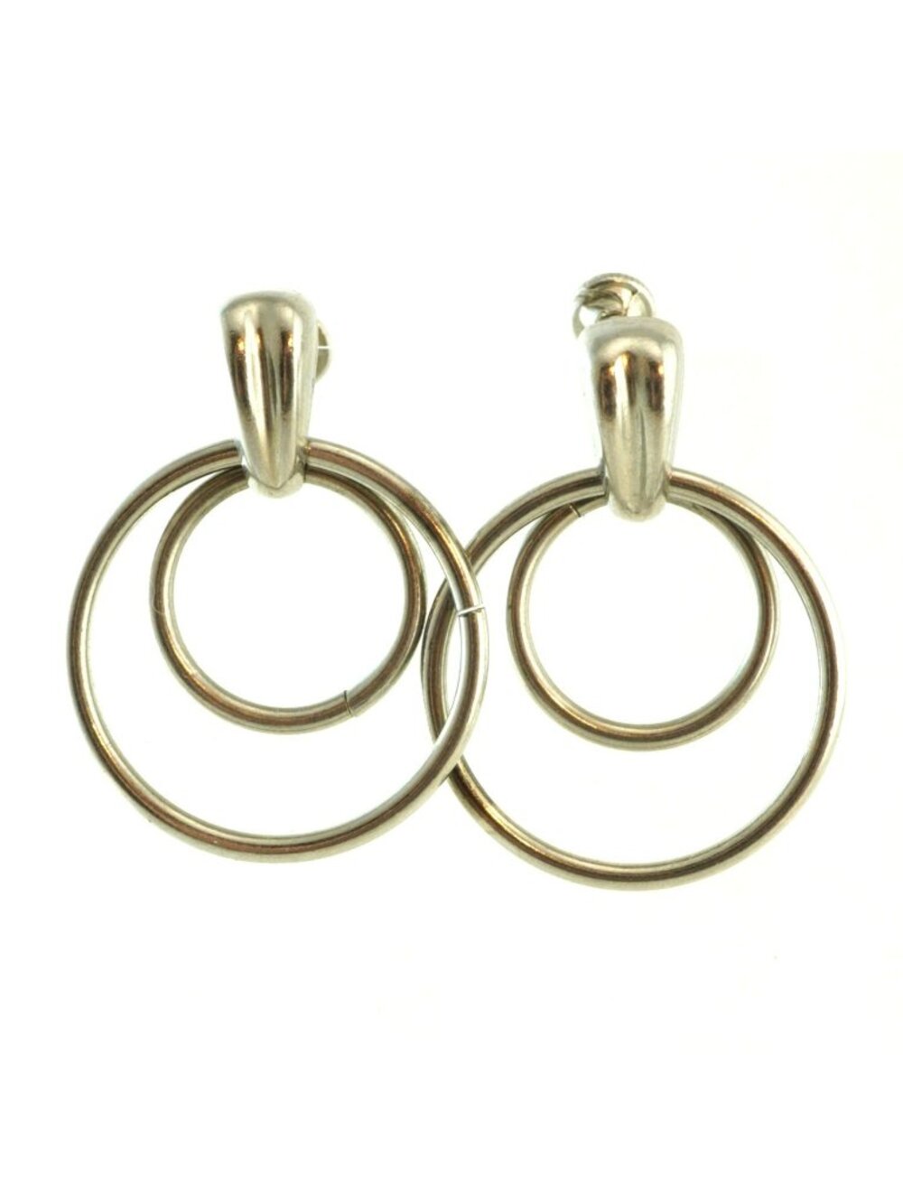Vintage Silver-Tone Double Hoop Screw Back Earrings